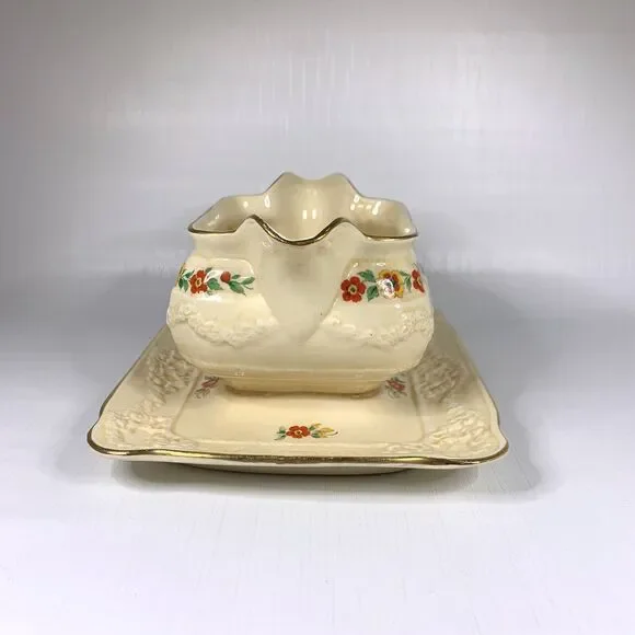 Adams England Gravy Boat Titian Ware Royal Ivory England 6109 Cottage Core Vtg - Picture 4 of 10